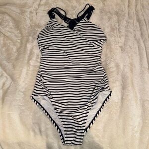 KONA SOL Striped Navy & White Swimsuit